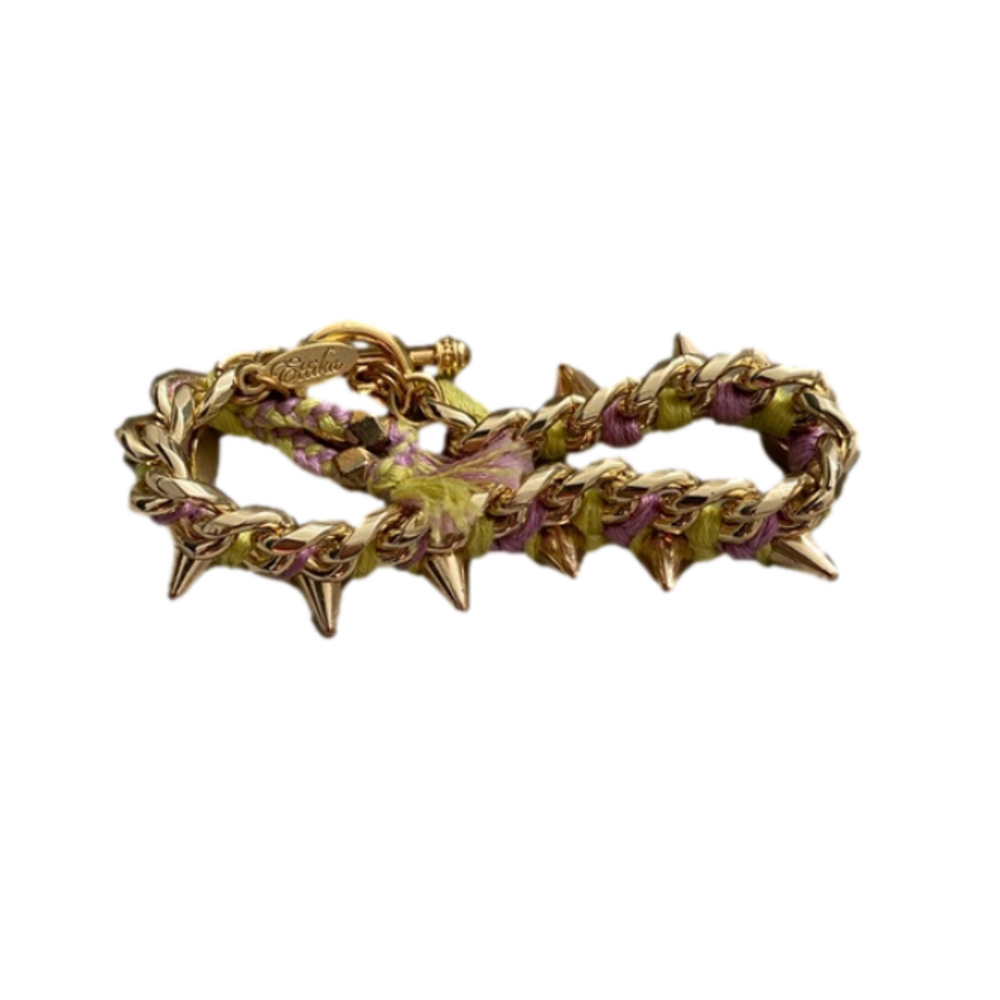 Ettika 18k Gold Plated Spike Pink Braided Bracelet